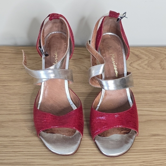 Las Marianas Argentine Tango Women’s Leather Red Champagne Dance Heels Size 10.5 - Picture 3 of 10
